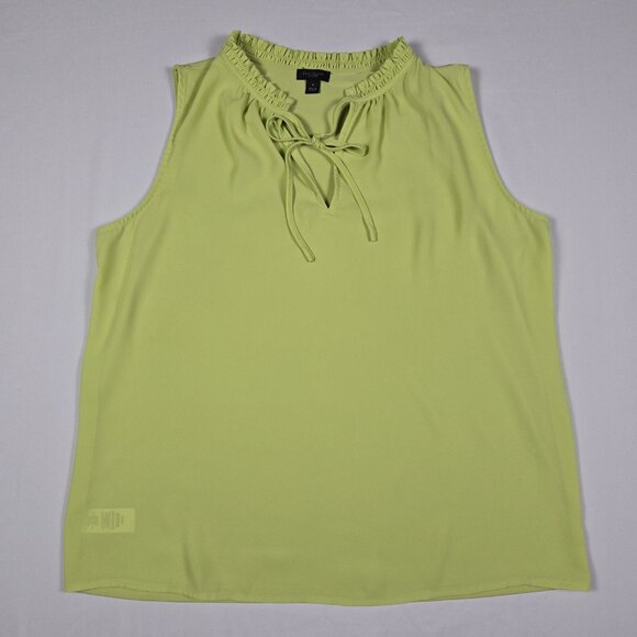 Ann Taylor Factory Green Sleeveless Blouse‎ Medium Tie Neck Minimalist Chic - Picture 5 of 11